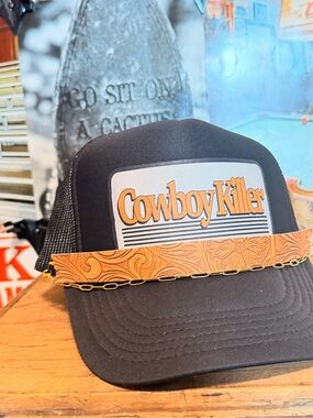 Cowboy Killer Black Trucker Hat with Faux and gold hat chains.